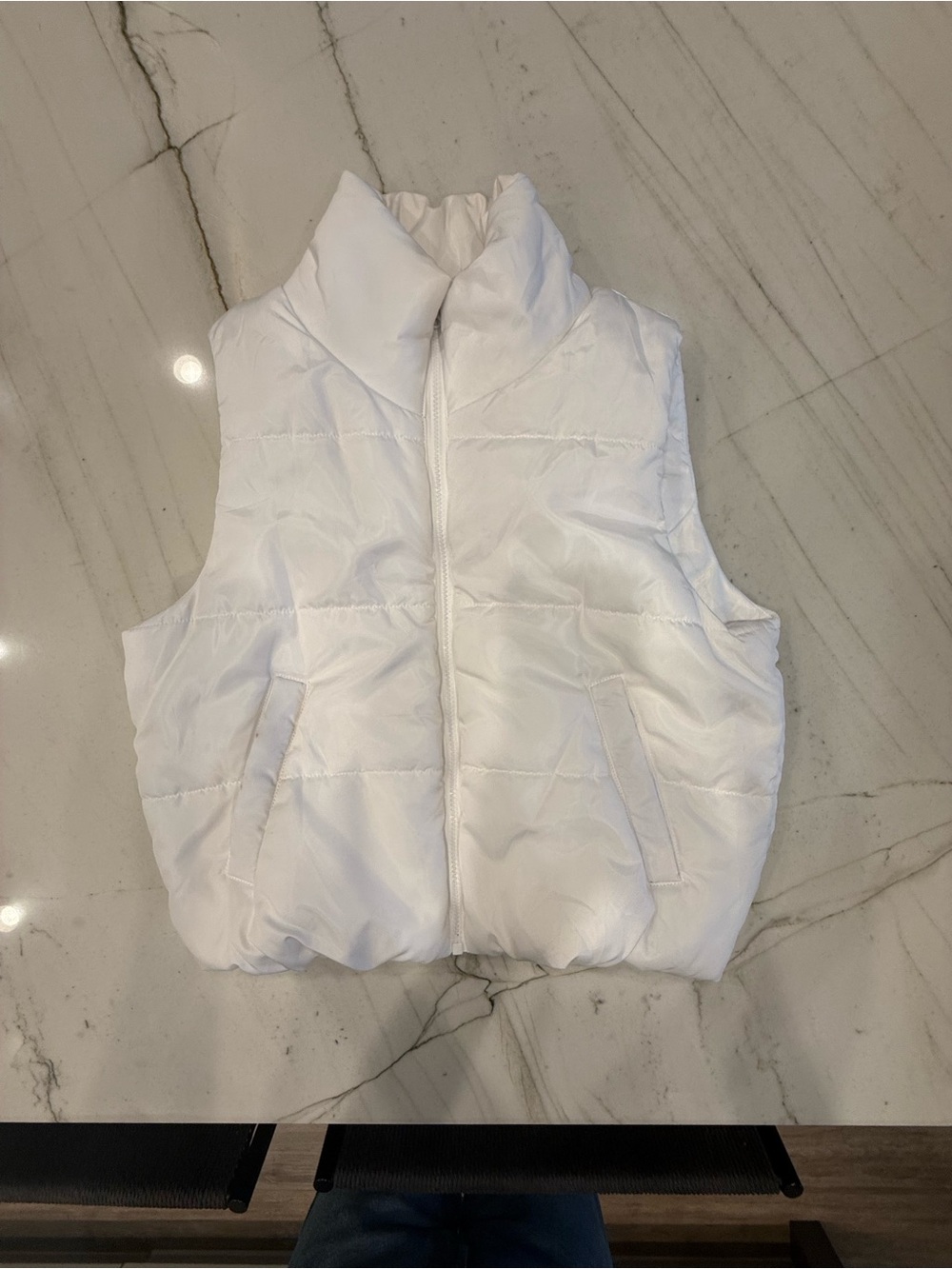Women's White Quilted Puffer Vest with High Collar